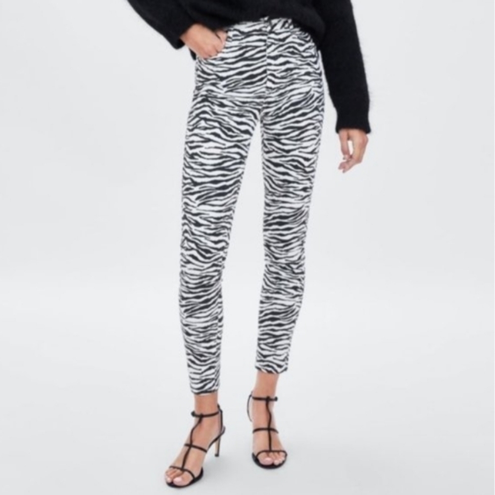 Zara Trafaluc Zebra Print Hi Rise Skinny Ankle Jeans Pants